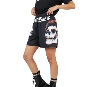 Blush Mark Womens Skull Flame Shorts‎ Size S Black Gothic Streetwear Alternative